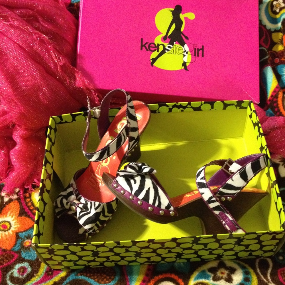 Kensie Girl Zebra Print Wedges with Purple Accents